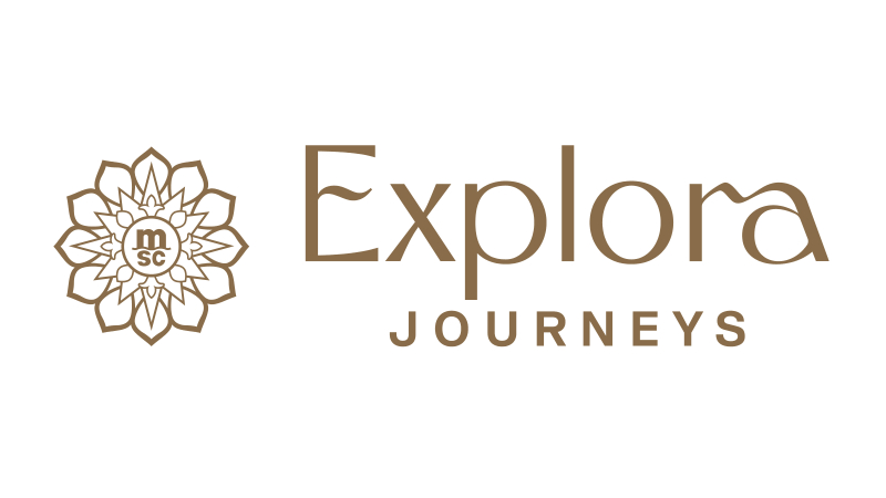 Explora Journeys logo featuring a stylized floral design and elegant typography, representing luxury cruising and boutique-hotel chic experiences.